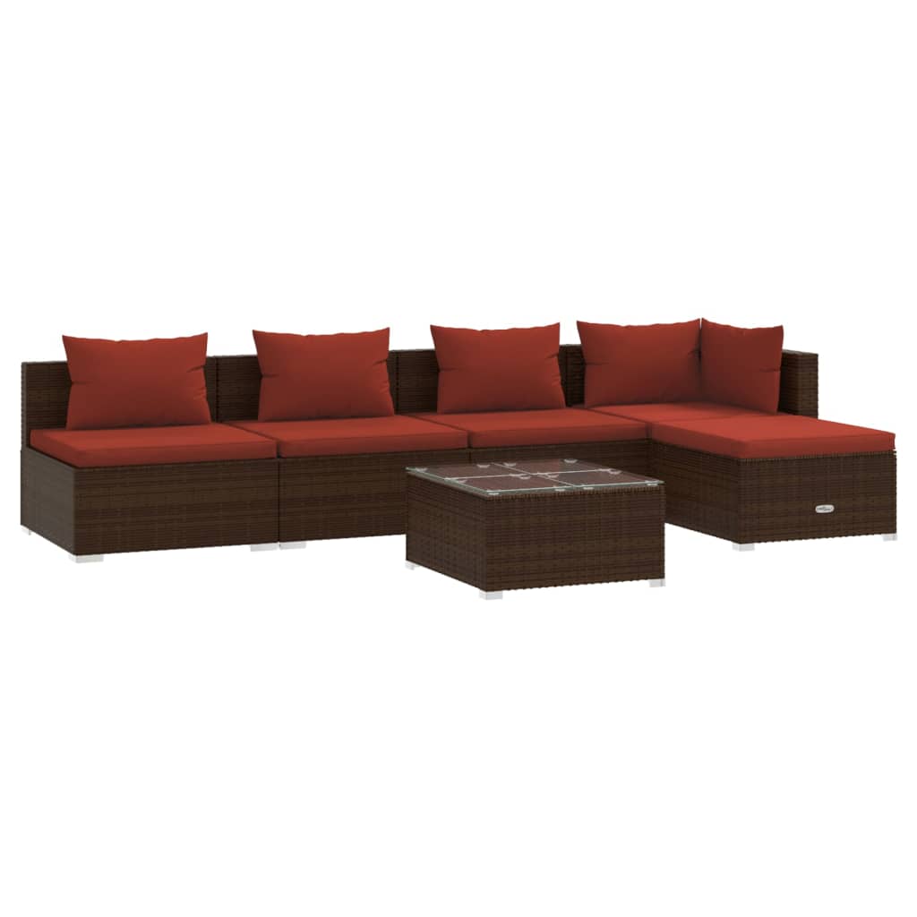 vidaXL 6-tlg. Garten-Lounge-Set mit Auflagen Poly Rattan Braun