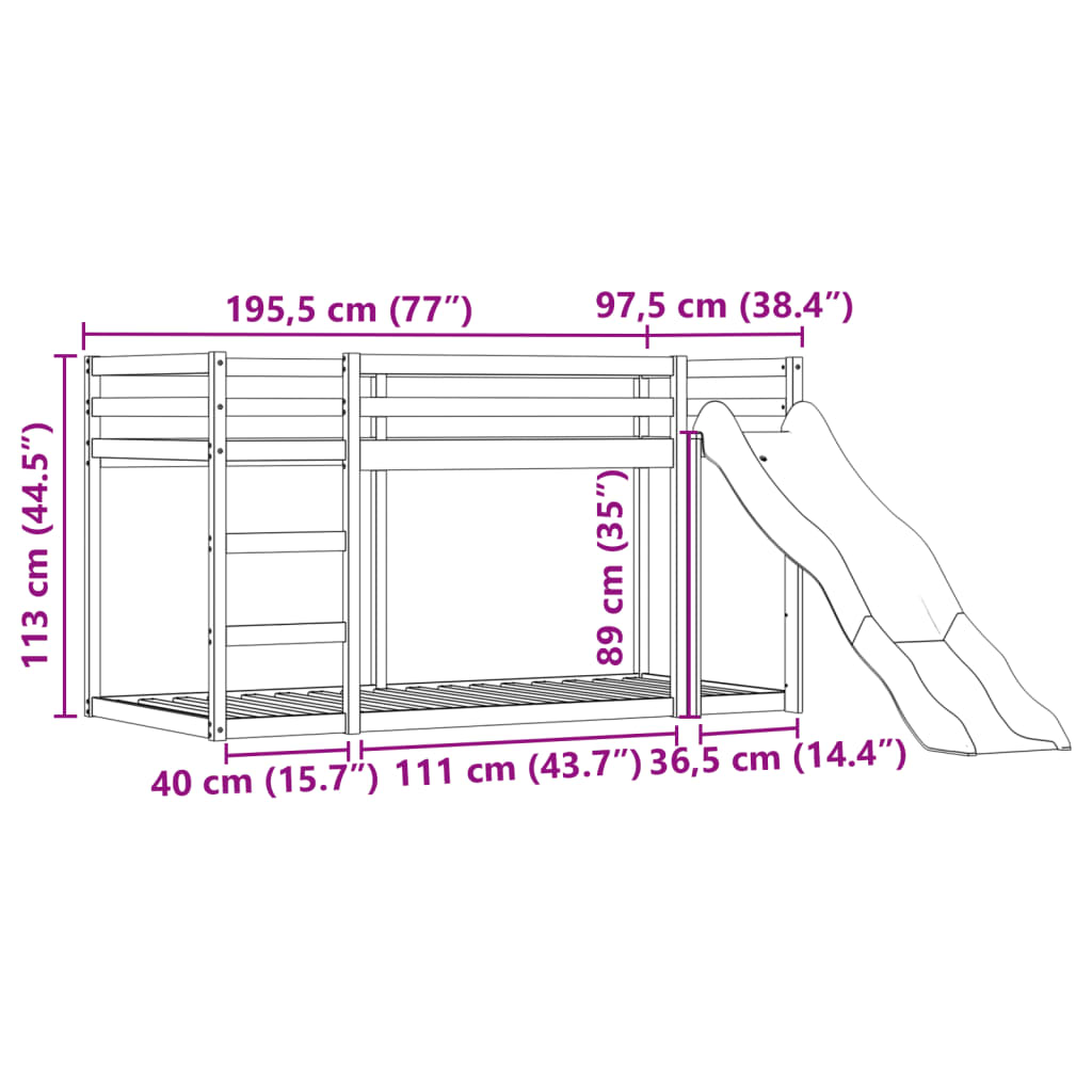 vidaXL Etagenbett mit Rutsche und Gardinen Blau 90x190 cm