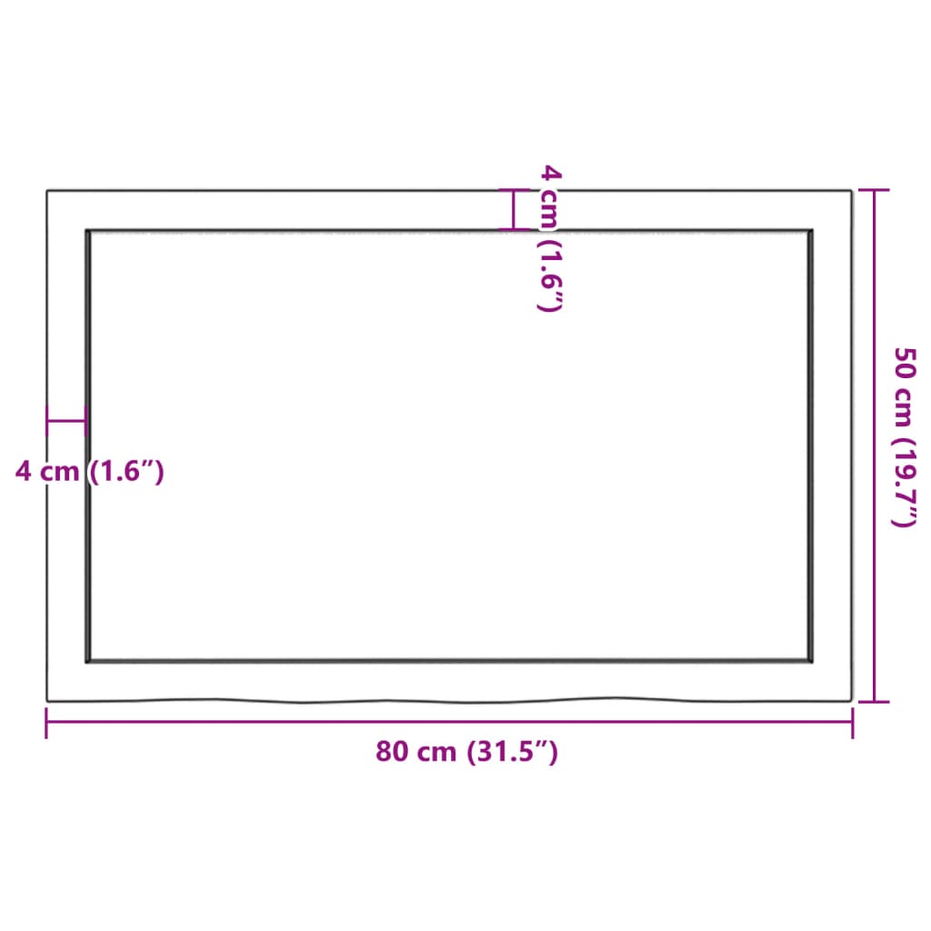 vidaXL Waschtischplatte 80x50x(2-4) cm Massivholz Unbehandelt