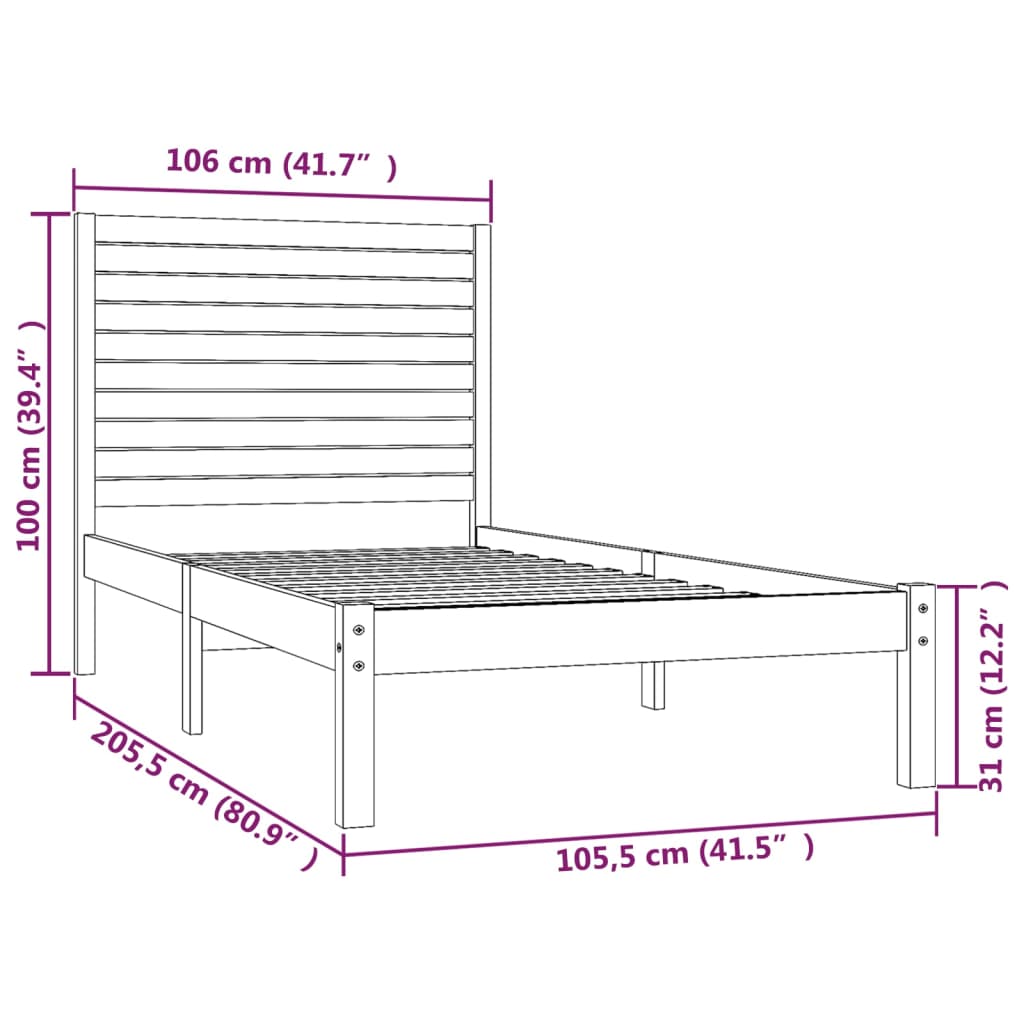 vidaXL Massivholzbett Weiß 100x200 cm