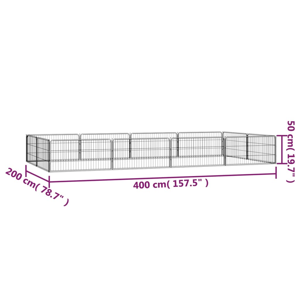 vidaXL 12-tlg. Hundelaufstall Schwarz 100x50cm Stahl Pulverbeschichtet