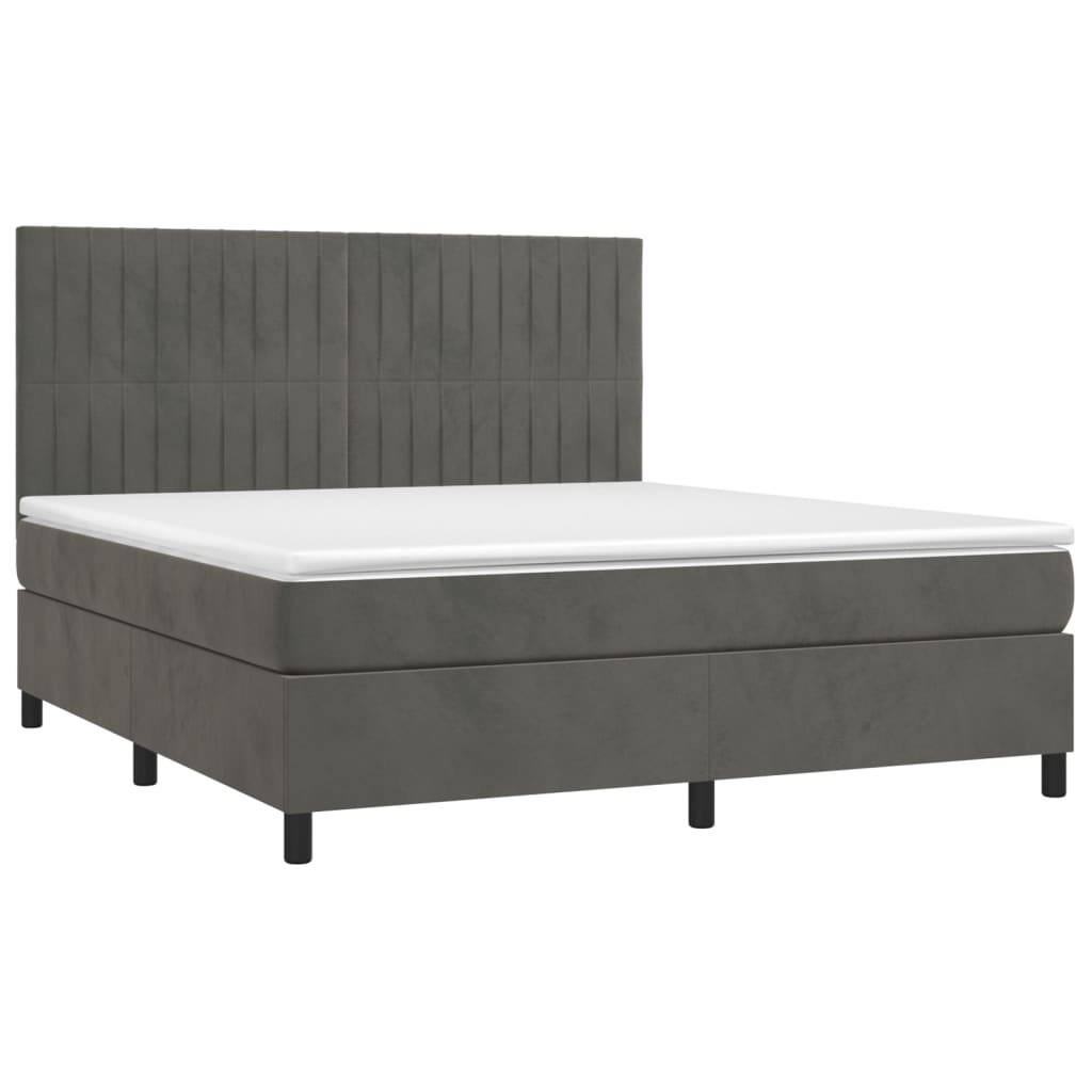 vidaXL Boxspringbett mit Matratze & LED Dunkelgrau 160x200 cm Samt