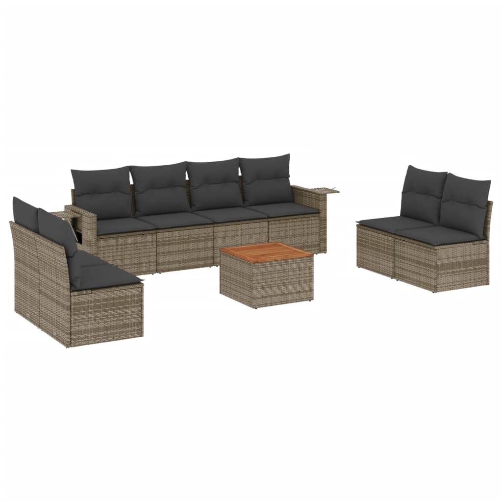 vidaXL 9-tlg. Garten-Sofagarnitur mit Kissen Grau Poly Rattan