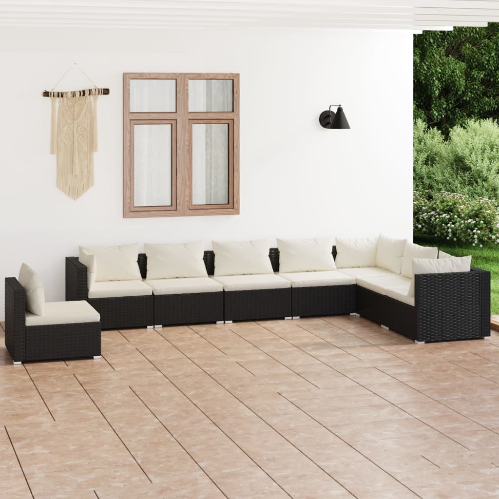 vidaXL 8-tlg. Garten-Lounge-Set mit Kissen Poly Rattan Schwarz