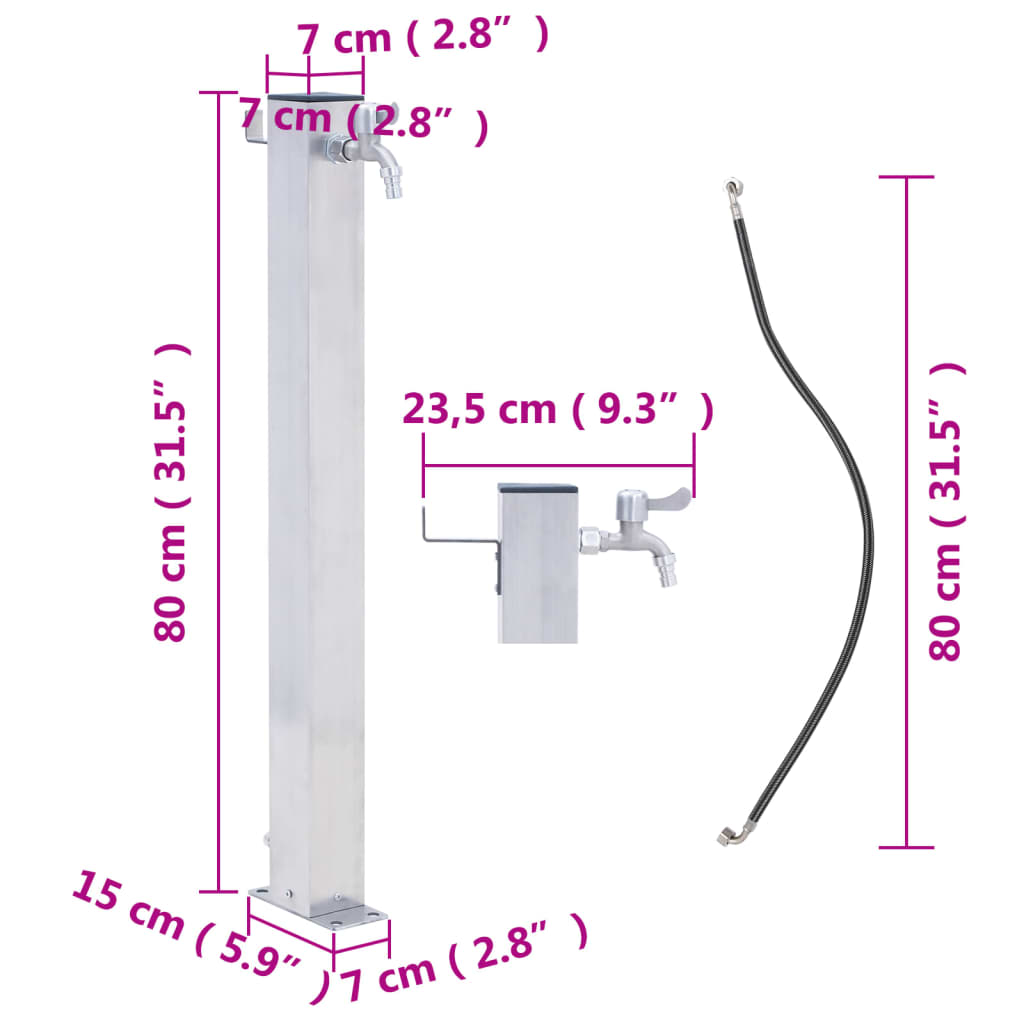 vidaXL Wassersäule für den Garten 80 cm Edelstahl Quadratisch