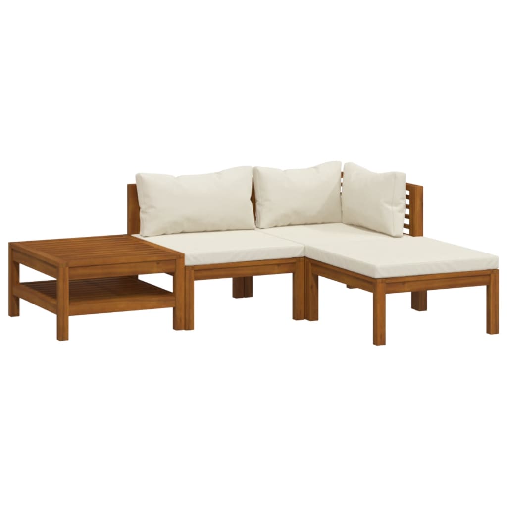 vidaXL 4-tlg. Garten-Lounge-Set mit Creme Kissen Massivholz Akazie