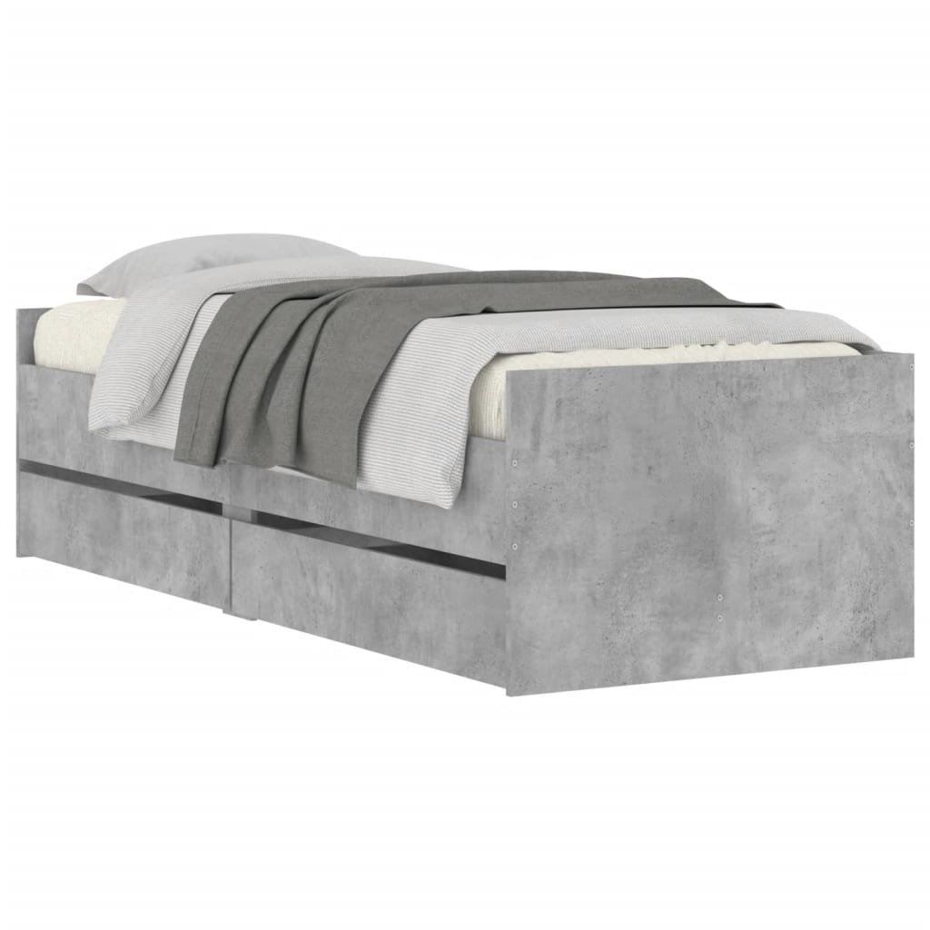 vidaXL Bett mit Schubladen Betongrau 75x190 cm