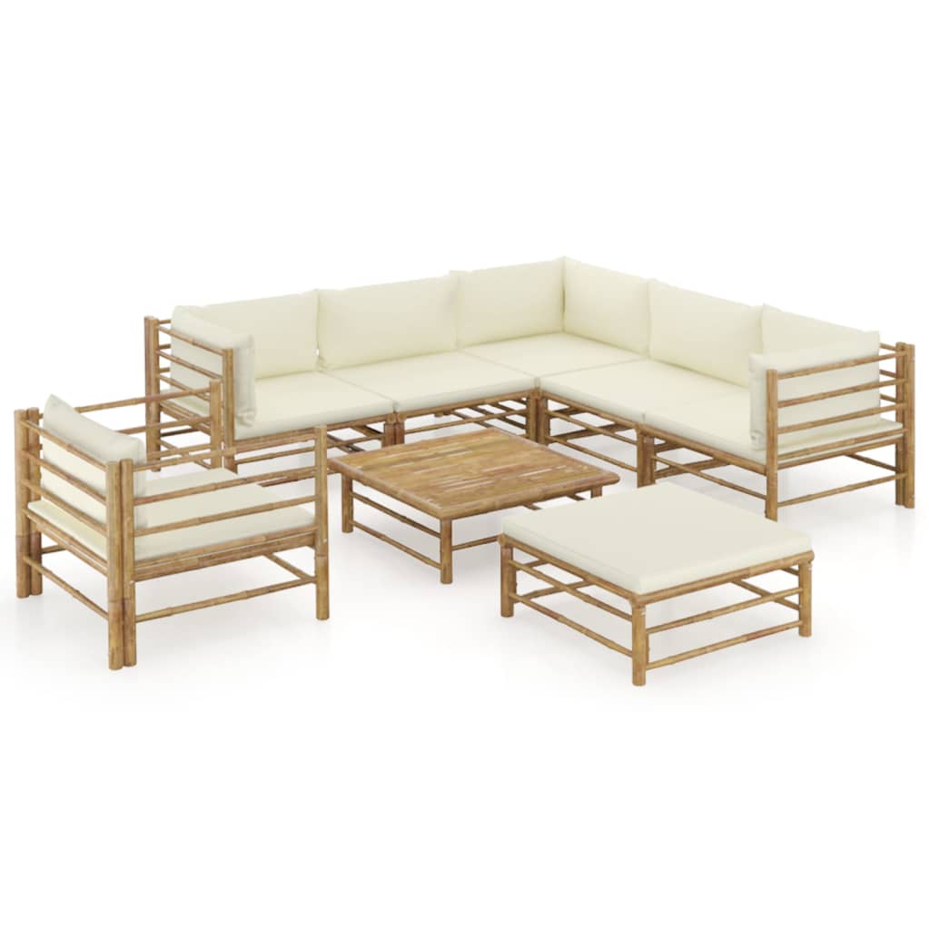 vidaXL 8-tlg. Garten-Lounge-Set mit Cremeweißen Kissen Bambus