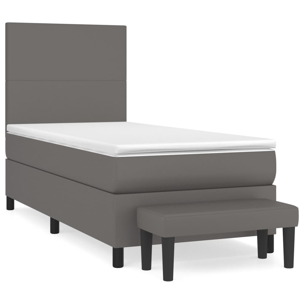 vidaXL Boxspringbett mit Matratze Grau 90x200 cm Kunstleder