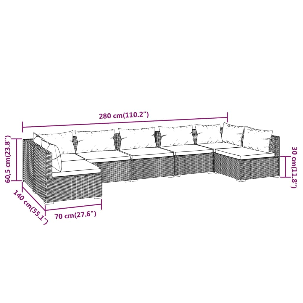 vidaXL 7-tlg. Garten-Lounge-Set mit Kissen Poly Rattan Grau