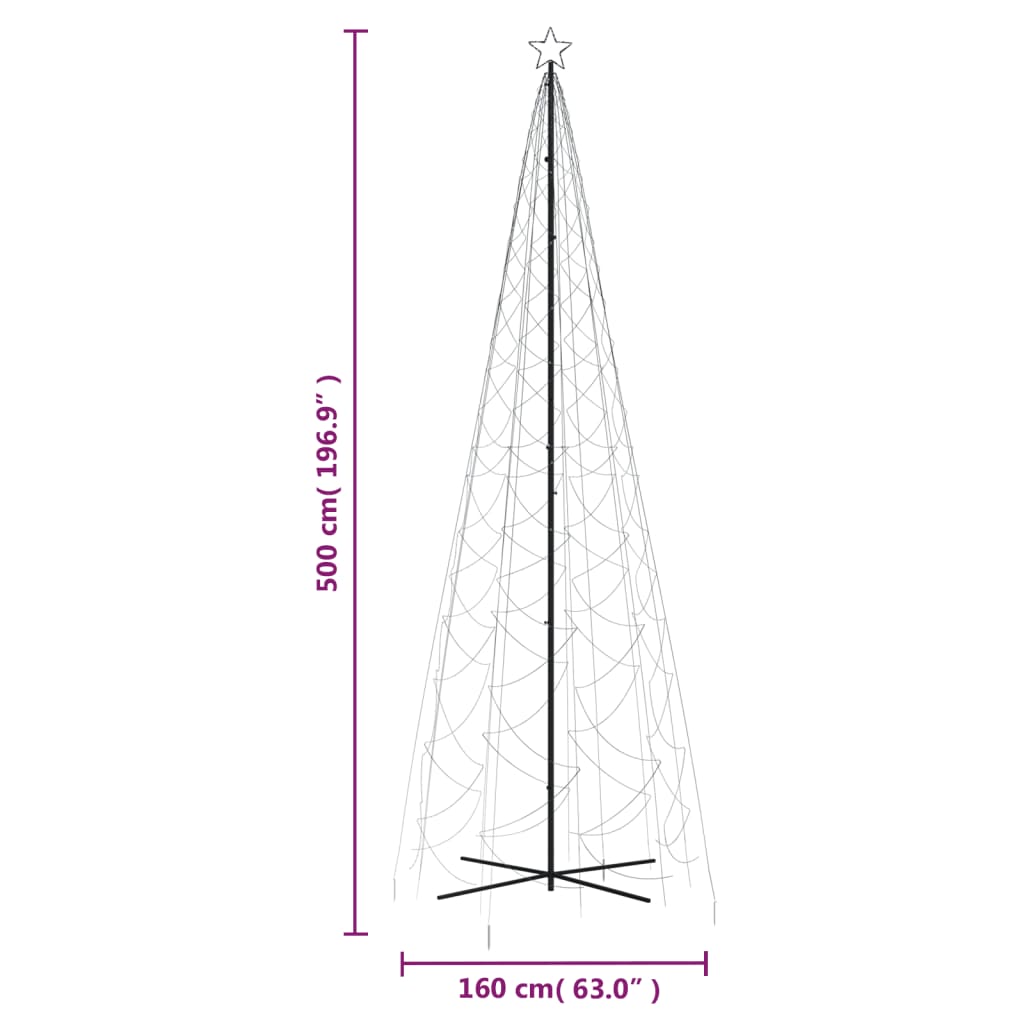 vidaXL LED-Weihnachtsbaum Kegelform Kaltweiß 1400 LEDs 160x500 cm