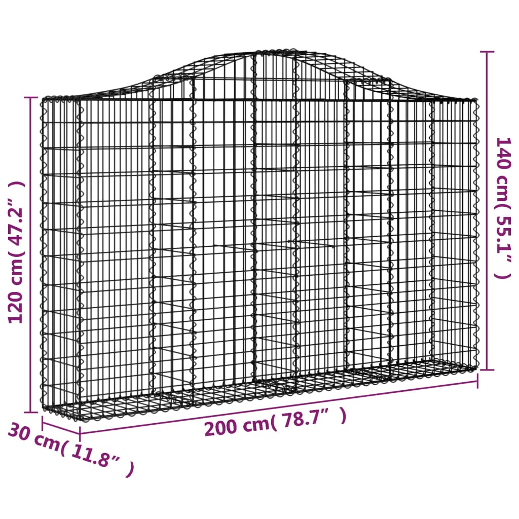 vidaXL Gabionen mit Hochbogen 8 Stk. 200x30x120/140cm Verzinktes Eisen