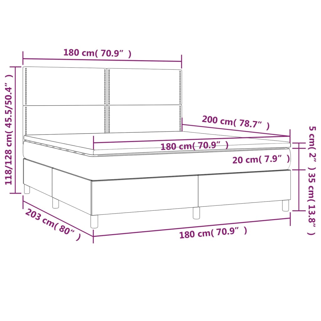 vidaXL Boxspringbett mit Matratze Schwarz 180x200 cm Stoff