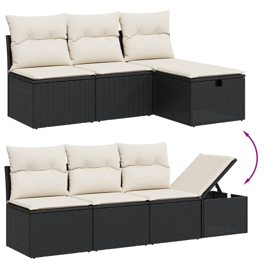 vidaXL 7-tlg. Garten-Sofagarnitur mit Kissen Schwarz Poly Rattan