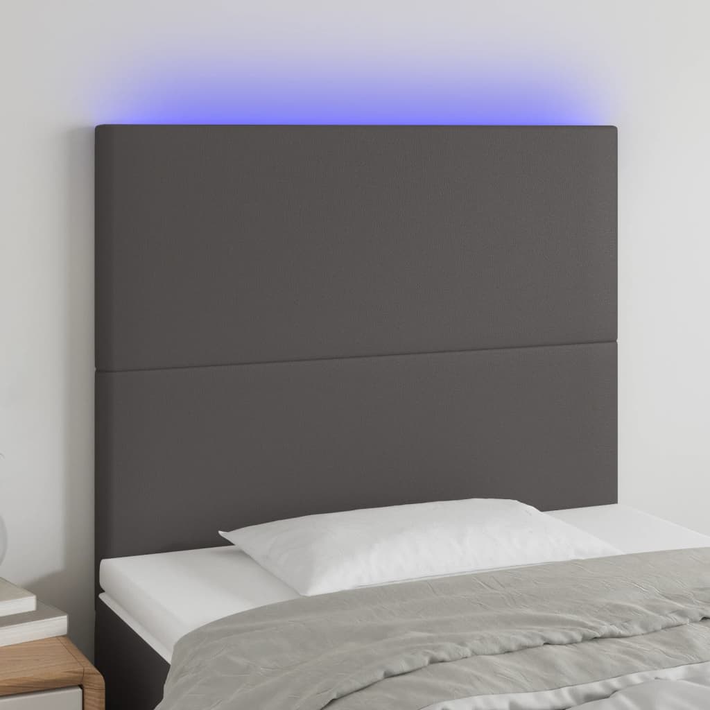 vidaXL LED Kopfteil Grau 100x5x118/128 cm Kunstleder