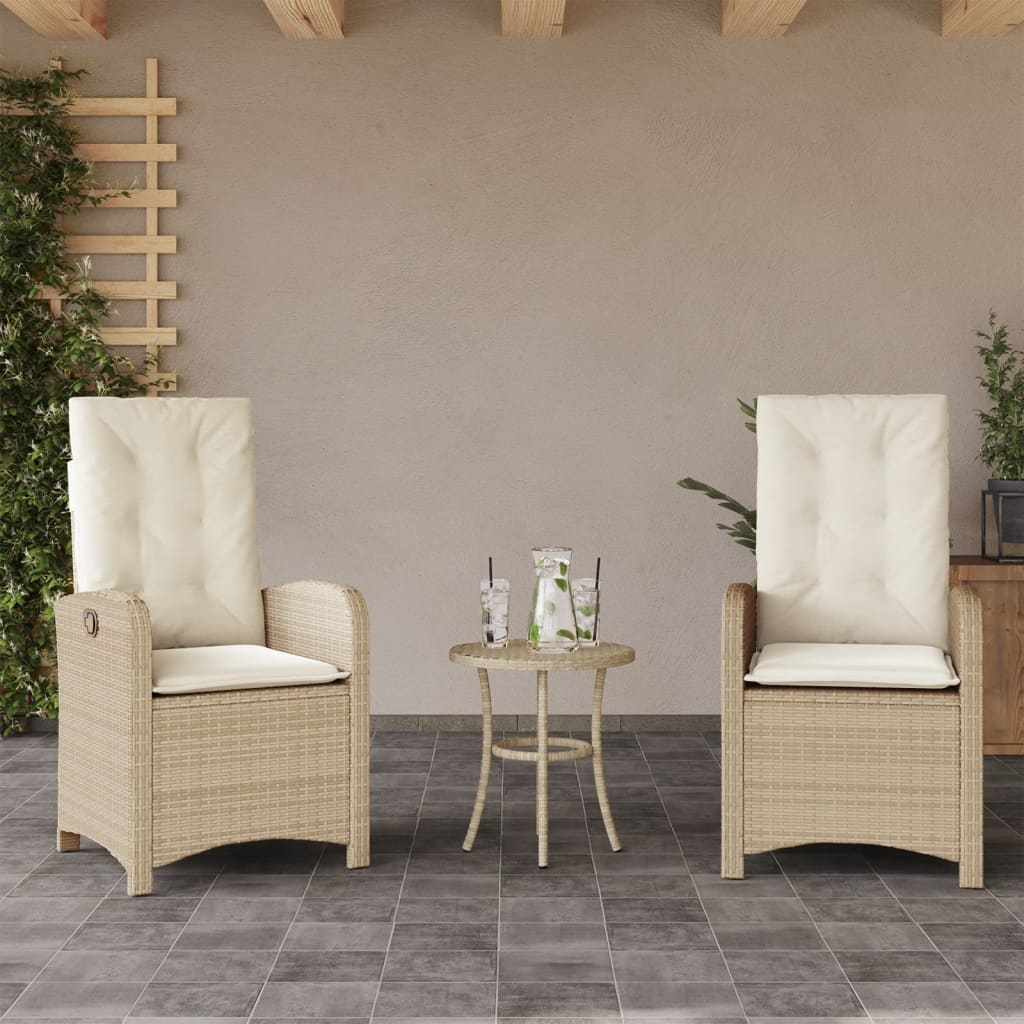 vidaXL Gartensessel mit Kissen 2 Stk. Verstellbar Beige Poly Rattan