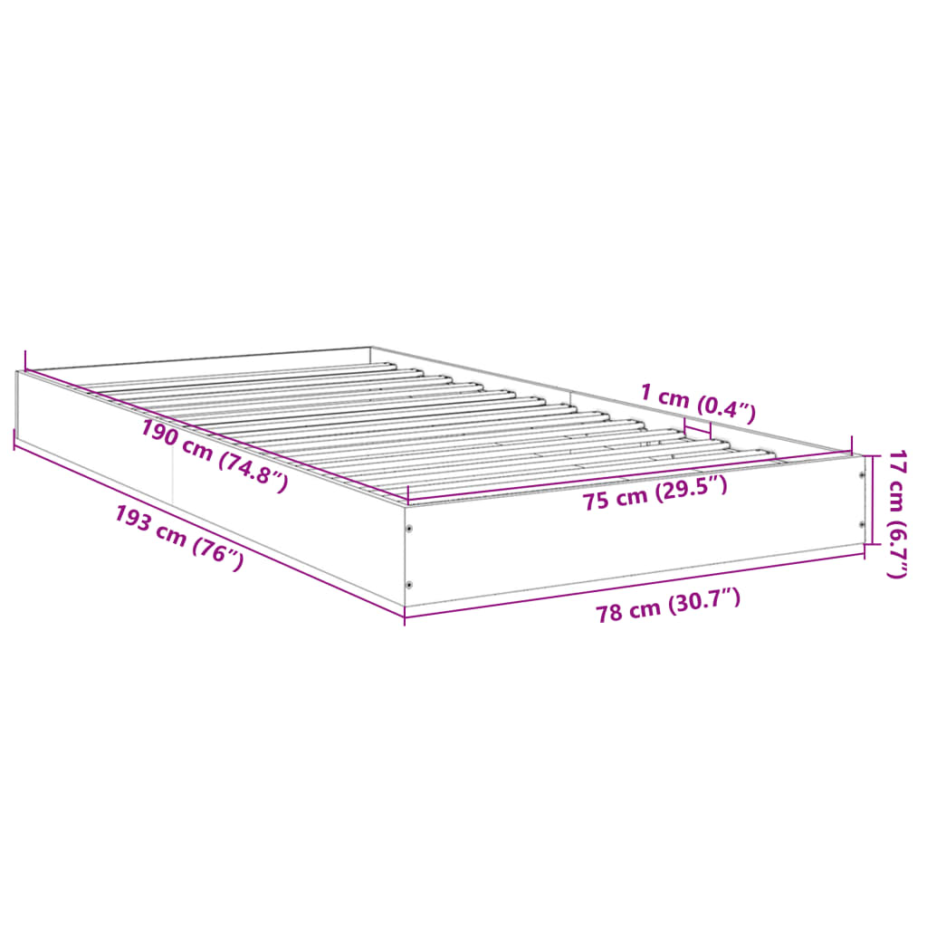 vidaXL Bettgestell ohne Matratze Räuchereiche 75x190 cm Holzwerkstoff