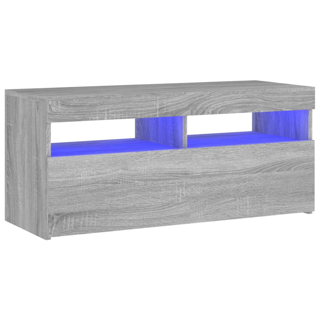 vidaXL TV-Schrank mit LED-Leuchten Grau Sonoma 90x35x40 cm