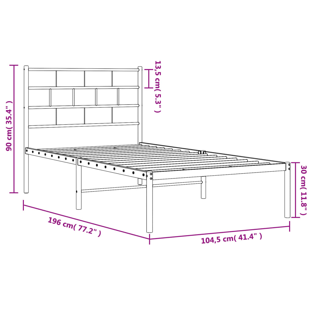 vidaXL Bettgestell mit Kopfteil Metall Weiß 100x190 cm