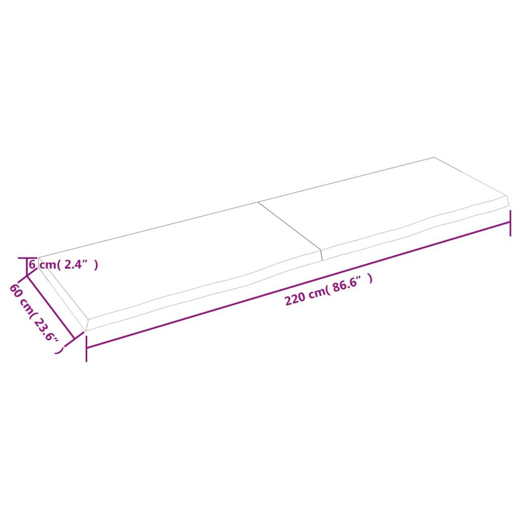 vidaXL Tischplatte Dunkelbraun 220x60x(2-6)cm Massivholz Eiche