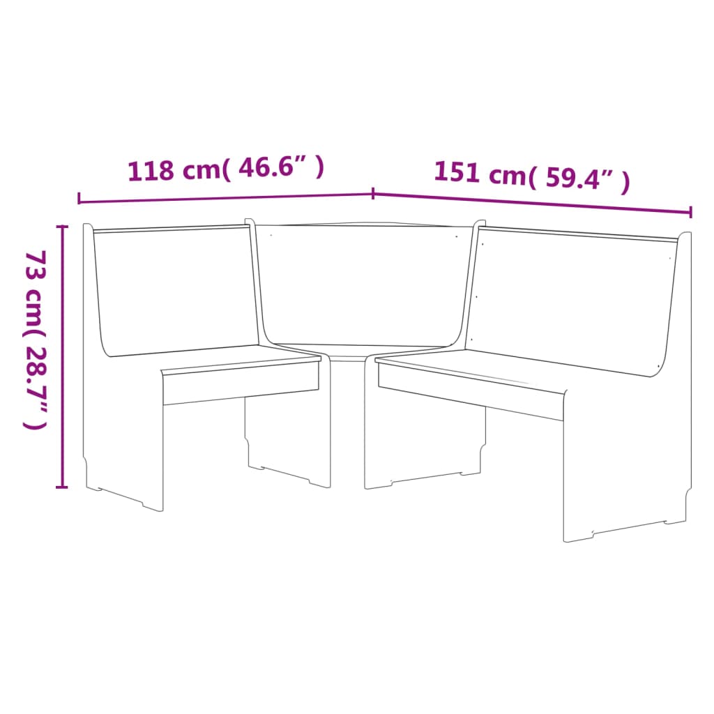 vidaXL Eckbank REINE 151 cm Weiß Massivholz Kiefer