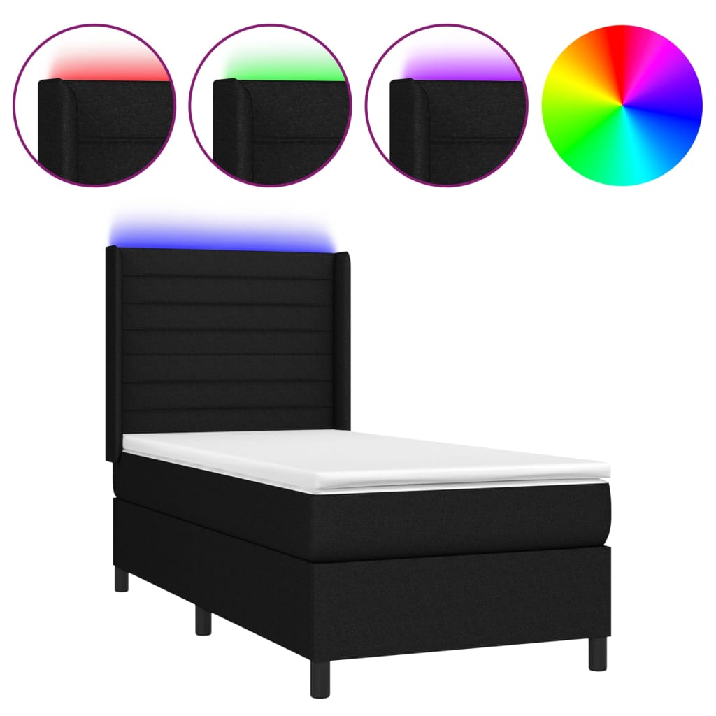 vidaXL Boxspringbett mit Matratze & LED Schwarz 100x200 cm Stoff