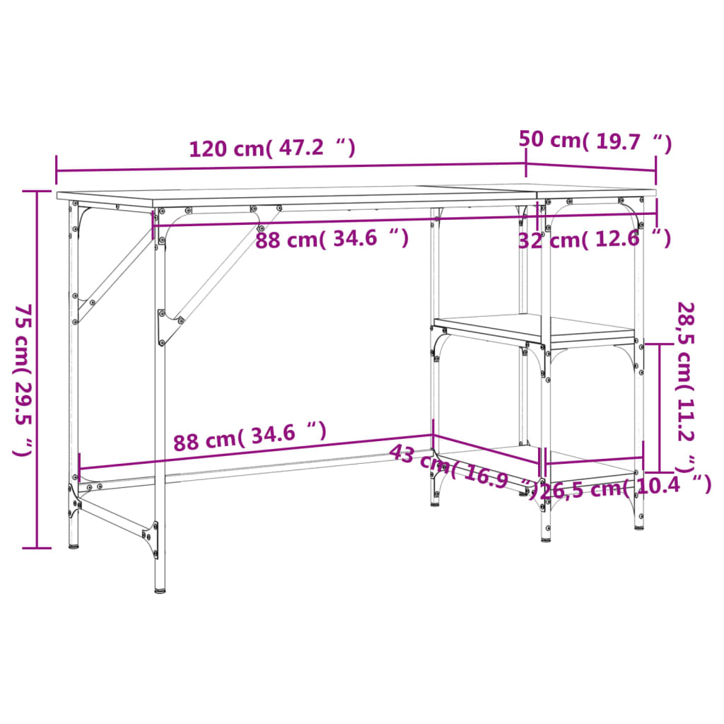 vidaXL Schreibtisch Braun Eichen-Optik Metall Holzwerkstoff