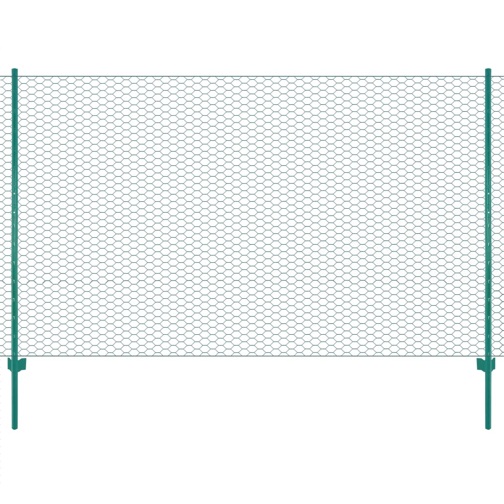 vidaXL Maschendrahtzaun mit Pfosten Stahl 25 x 2 m Grün