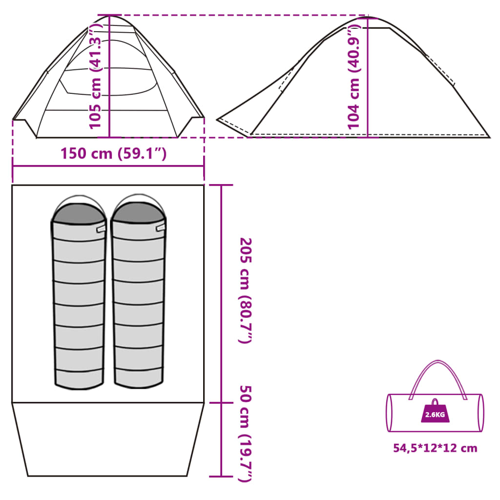 vidaXL Kuppel-Campingzelt 2 Personen Grün Wasserdicht