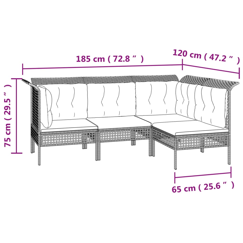 vidaXL 9-tlg. Garten-Lounge-Set mit Kissen Grau Poly Rattan