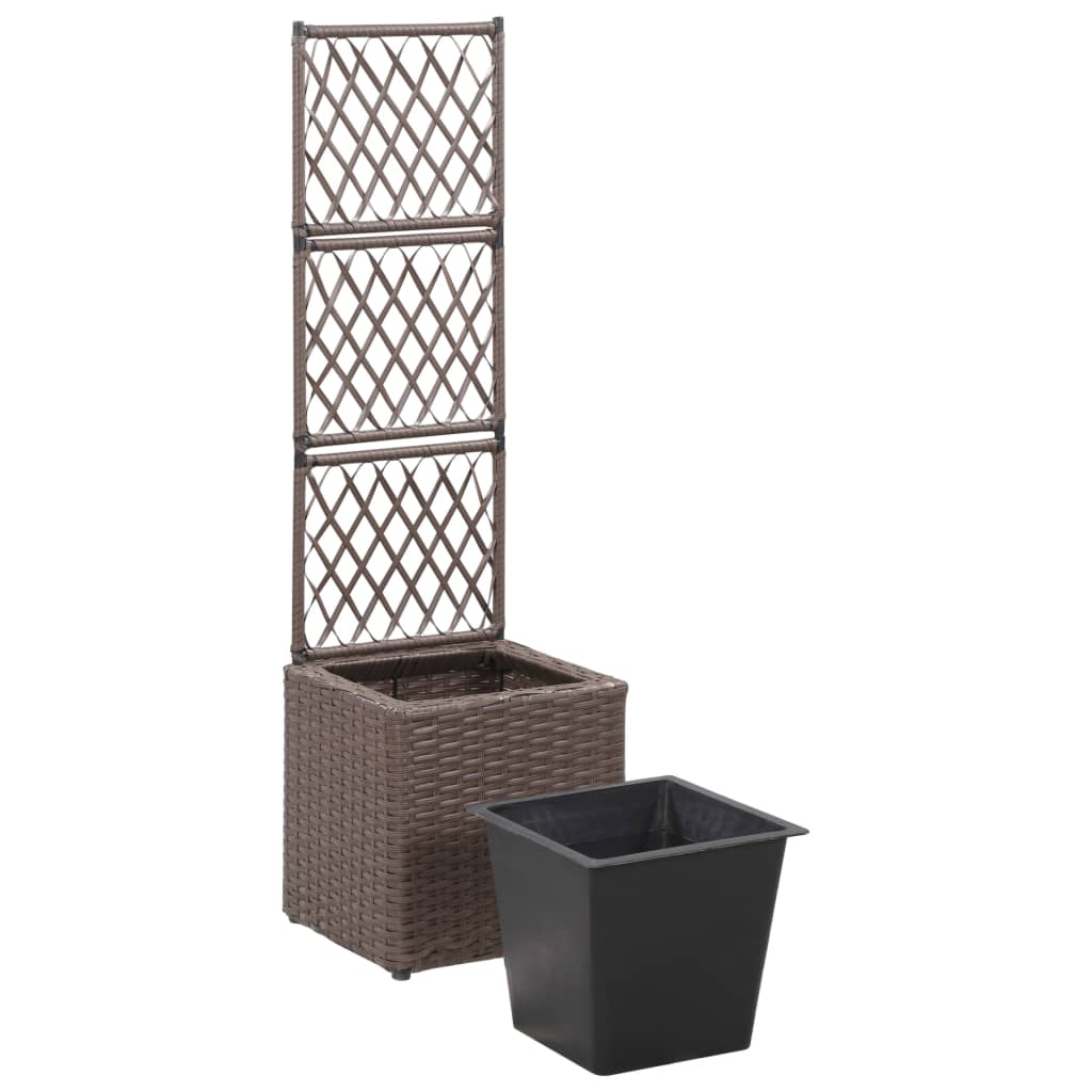 vidaXL Hochbeet mit Rankgitter 1 Topf 30x30x107 cm Poly Rattan Braun