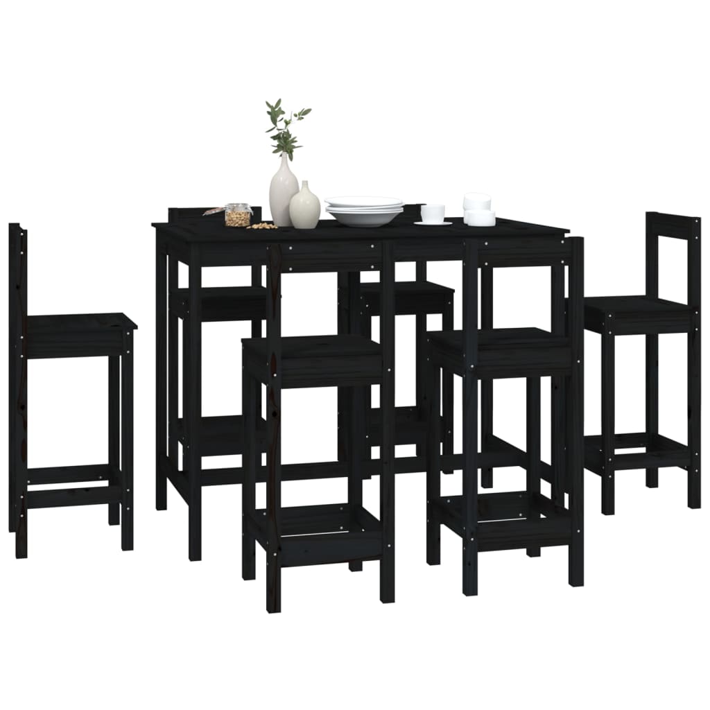 vidaXL 7-tlg. Bar-Set Schwarz Massivholz Kiefer