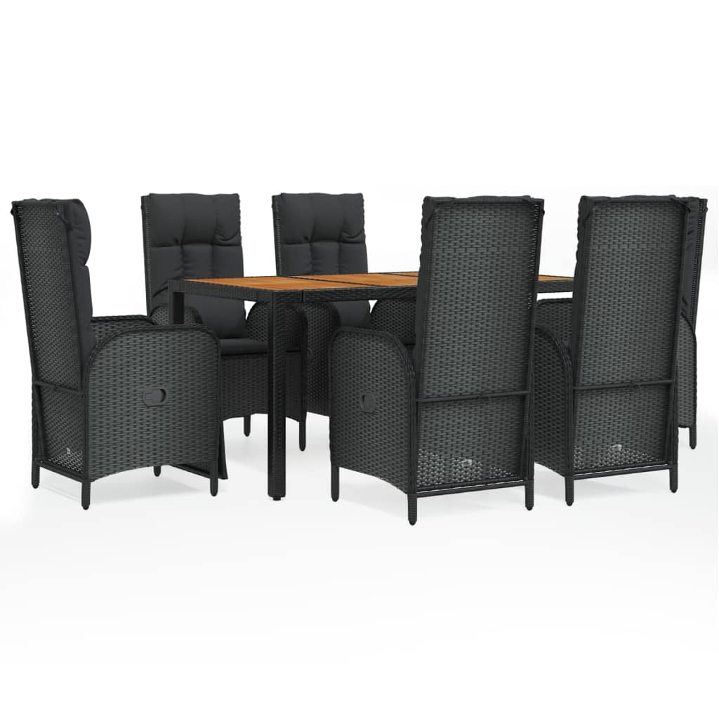 vidaXL 7-tlg. Garten-Essgruppe mit Kissen Schwarz Poly Rattan