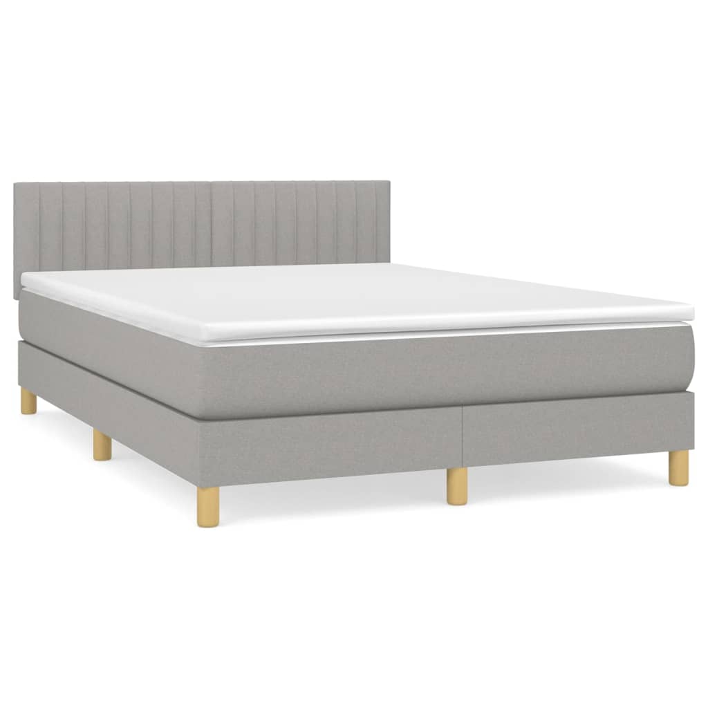 vidaXL Boxspringbett mit Matratze Hellgrau 140x200 cm Stoff