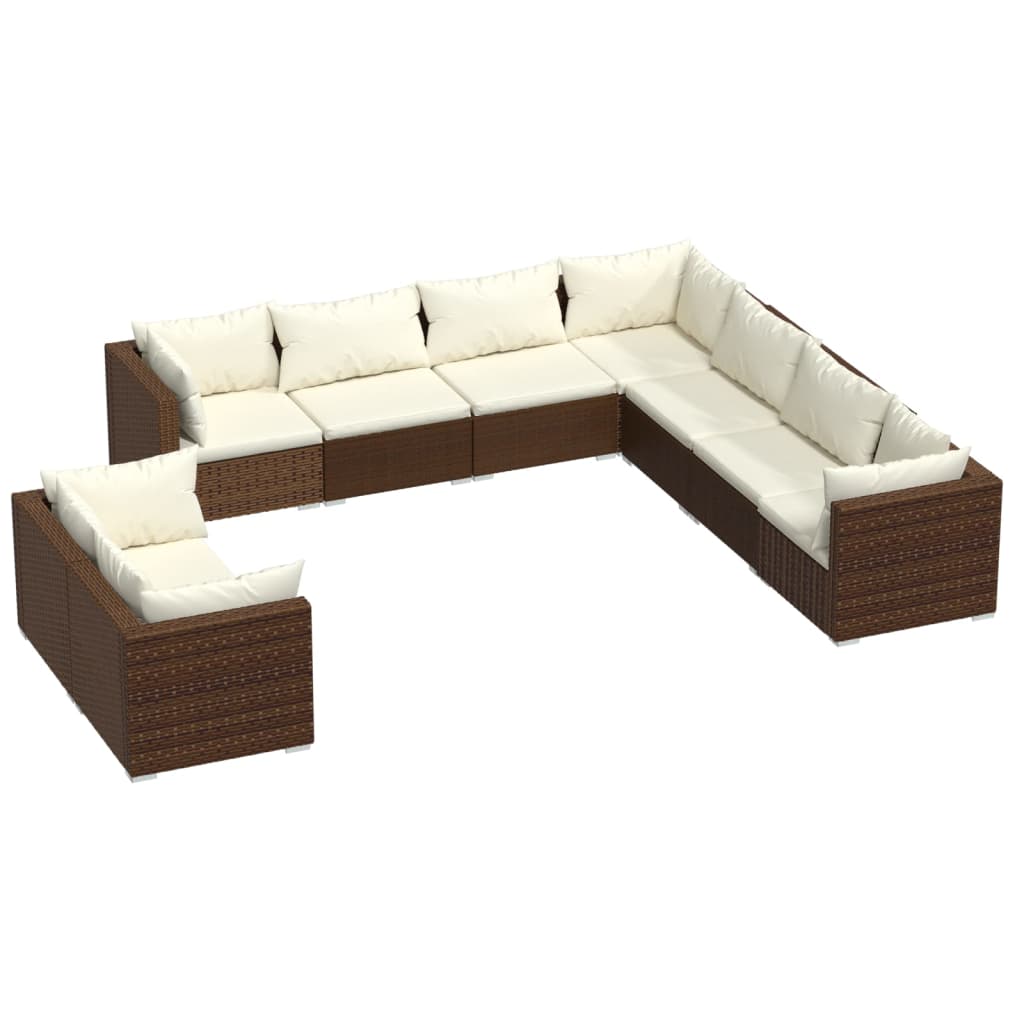 vidaXL 9-tlg. Garten-Lounge-Set mit Kissen Braun Poly Rattan