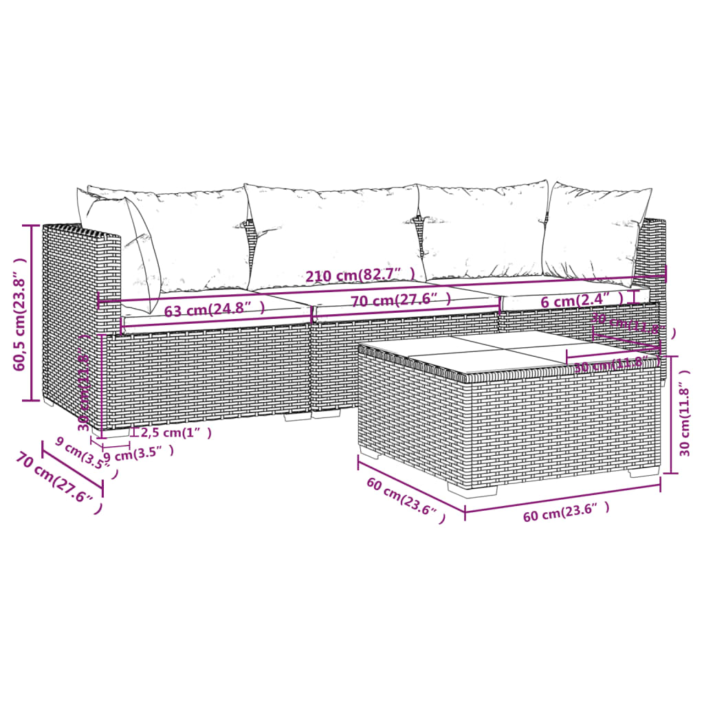 vidaXL 4-tlg. Garten-Lounge-Set mit Kissen Poly Rattan Grau