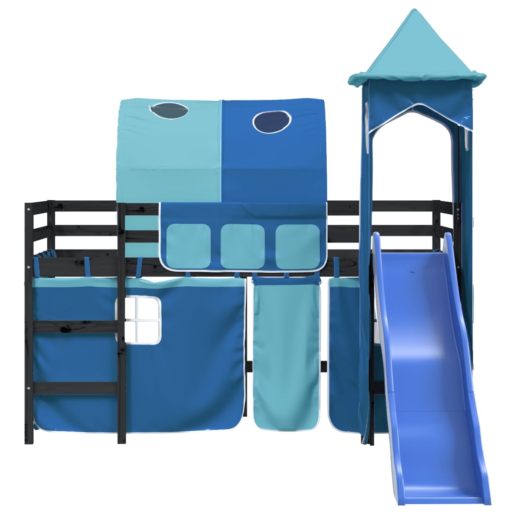 vidaXL Kinderhochbett mit Turm Blau 90x200 cm Massivholz Kiefer