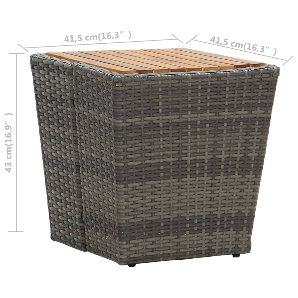 vidaXL Beistelltisch Grau 41,5×41,5×43 cm Poly Rattan & Massivholz