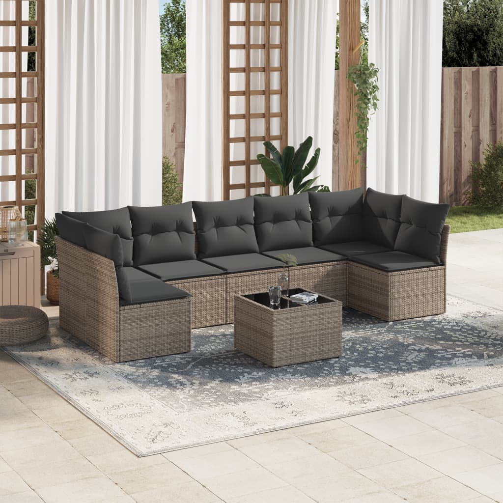 vidaXL 8-tlg. Garten-Sofagarnitur mit Kissen Grau Poly Rattan