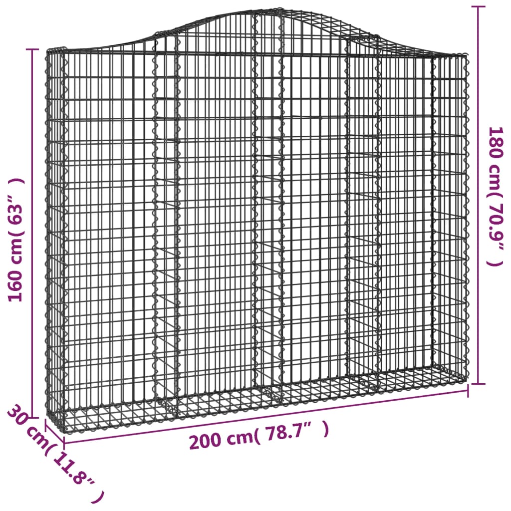 vidaXL Gabionen mit Hochbogen 8 Stk. 200x30x160/180cm Verzinktes Eisen