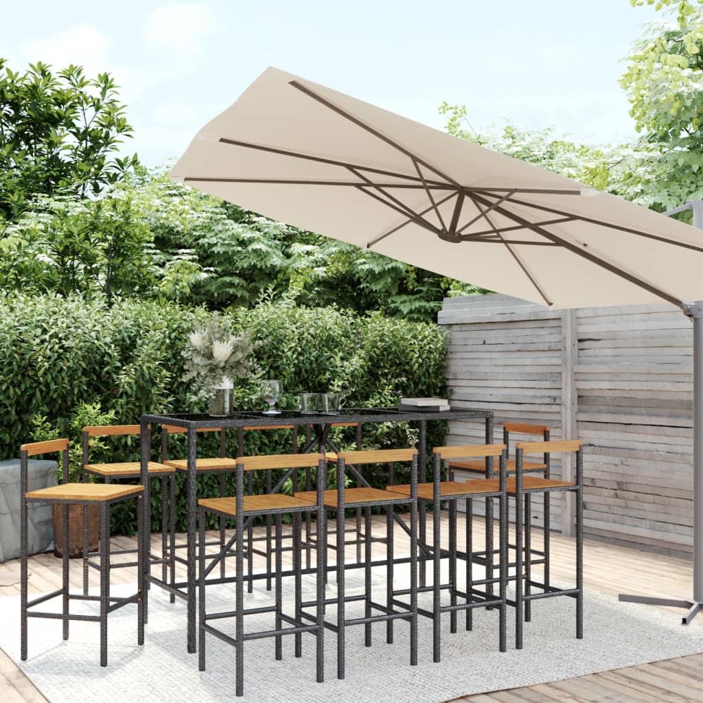 vidaXL 11-tlg. Gartenbar-Set Schwarz Poly Rattan & Massivholz Akazie