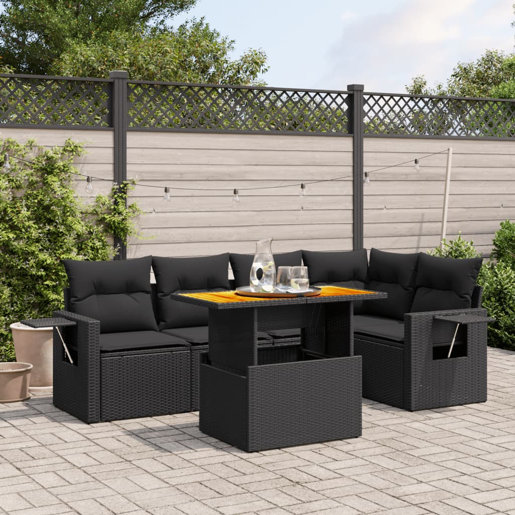 vidaXL 6-tlg. Garten-Sofagarnitur mit Kissen Schwarz Poly Rattan