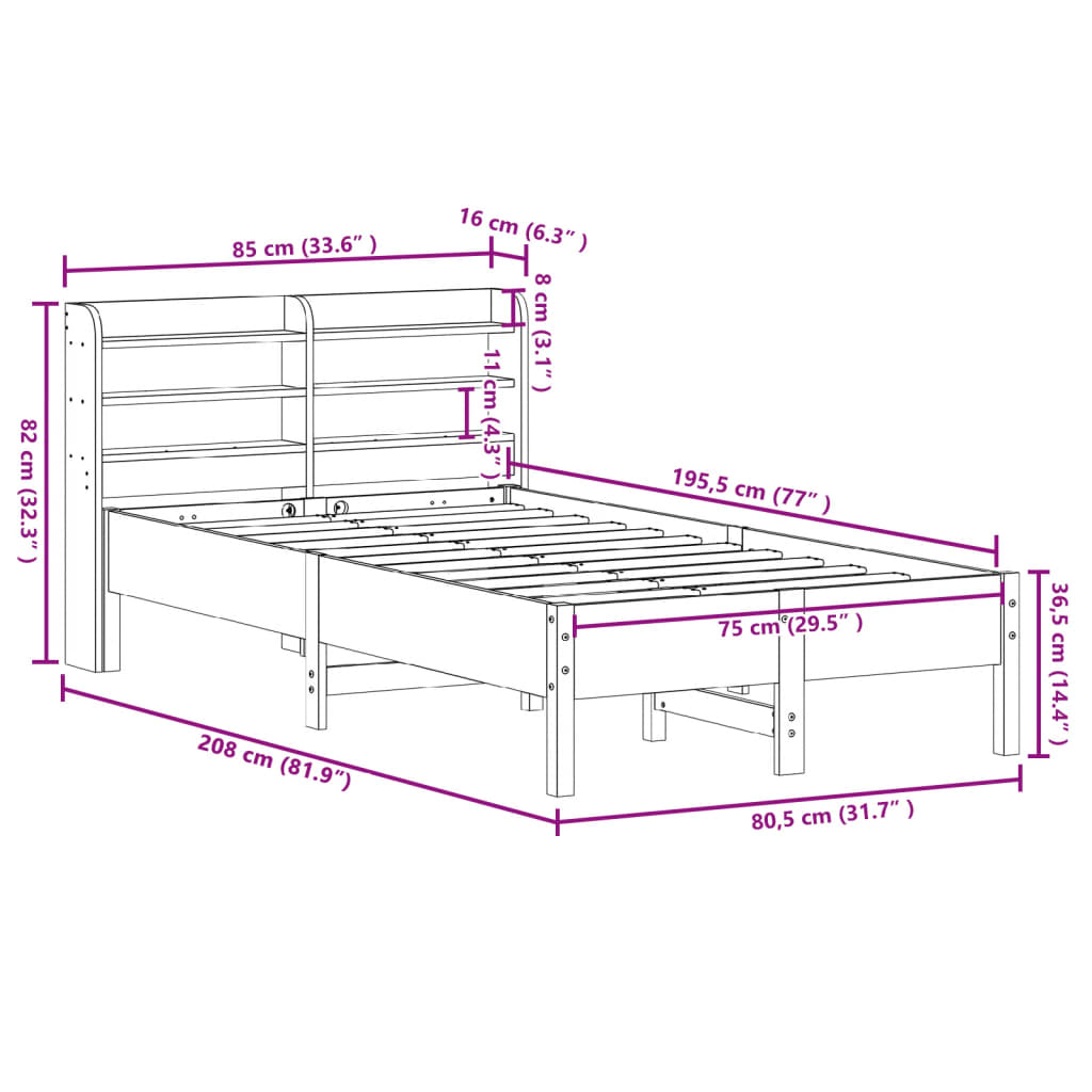 vidaXL Massivholzbett ohne Matratze Weiß 75x190 cm Kiefernholz