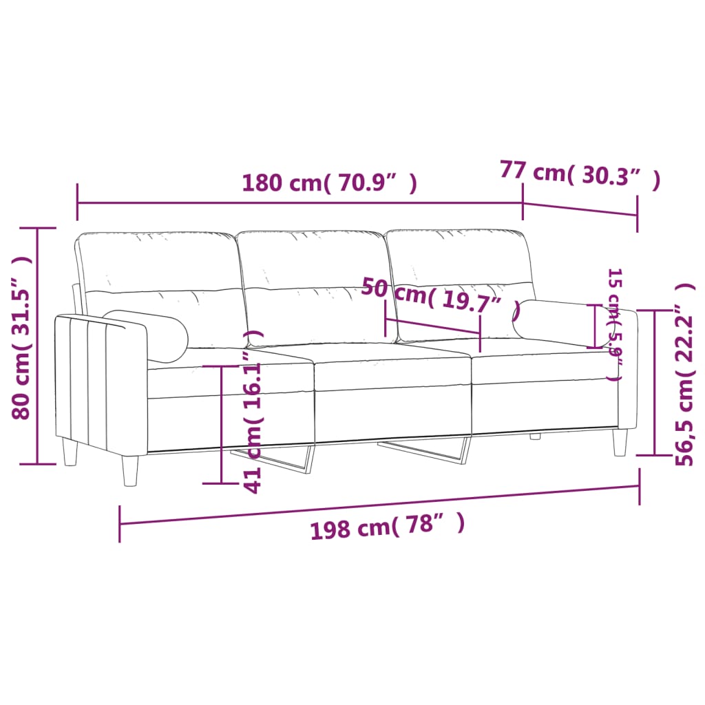 vidaXL 3-Sitzer-Sofa mit Zierkissen Creme 180 cm Stoff