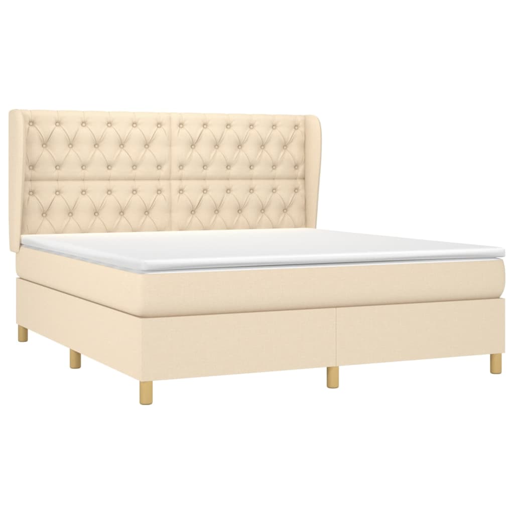 vidaXL Boxspringbett mit Matratze Creme 160x200 cm Stoff