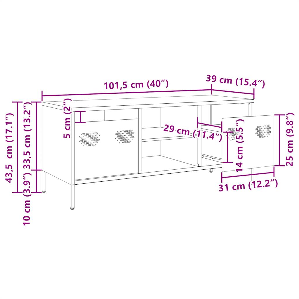 vidaXL TV-Schrank Rosa 101,5x39x43,5 cm Kaltgewalzter Stahl