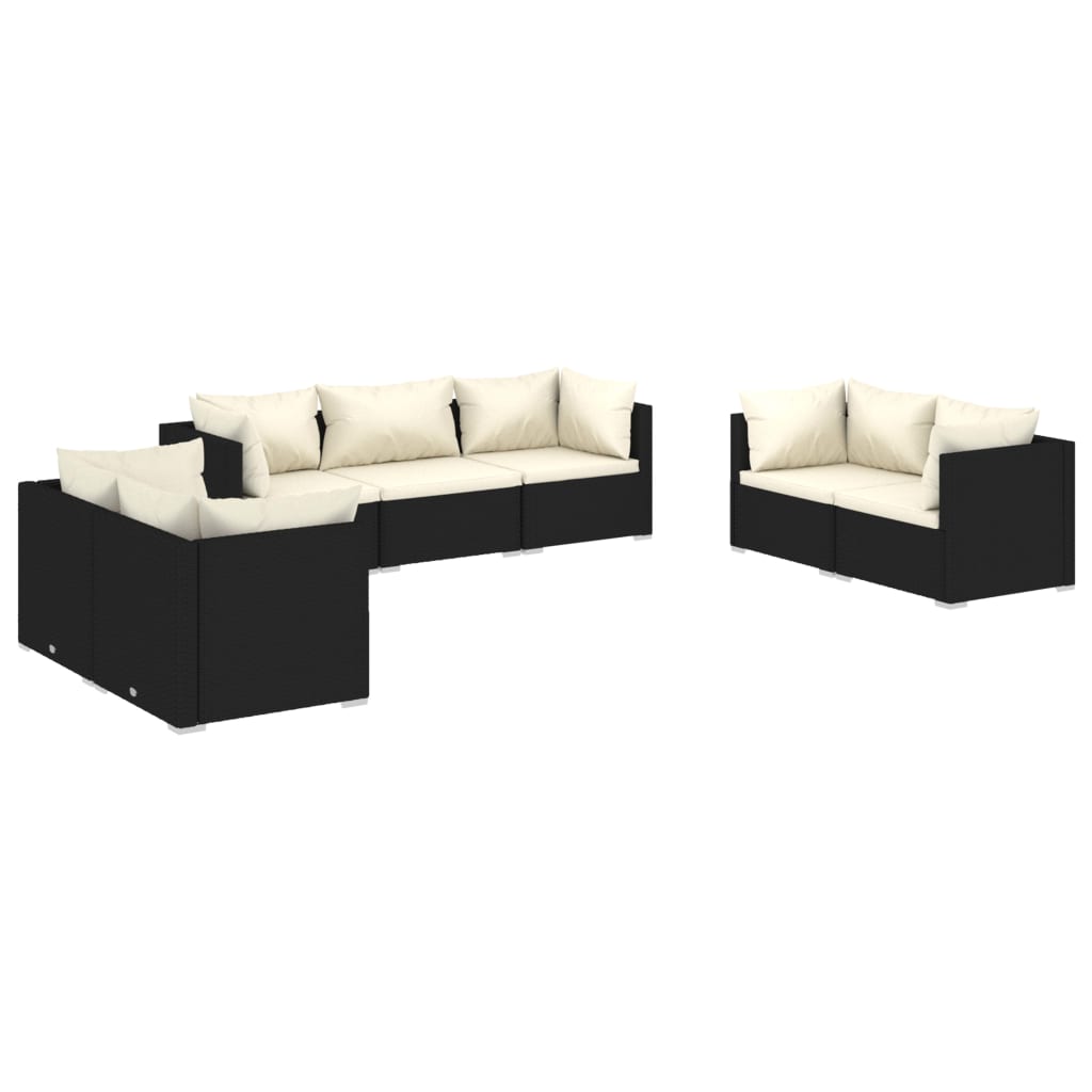 vidaXL 7-tlg. Garten-Lounge-Set mit Kissen Poly Rattan Schwarz