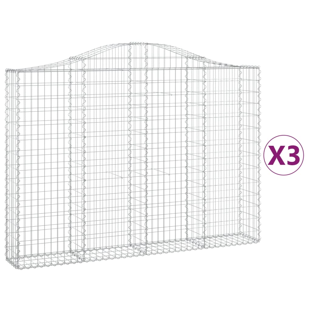 vidaXL Gabionen mit Hochbogen 3 Stk. 200x30x140/160cm Verzinktes Eisen