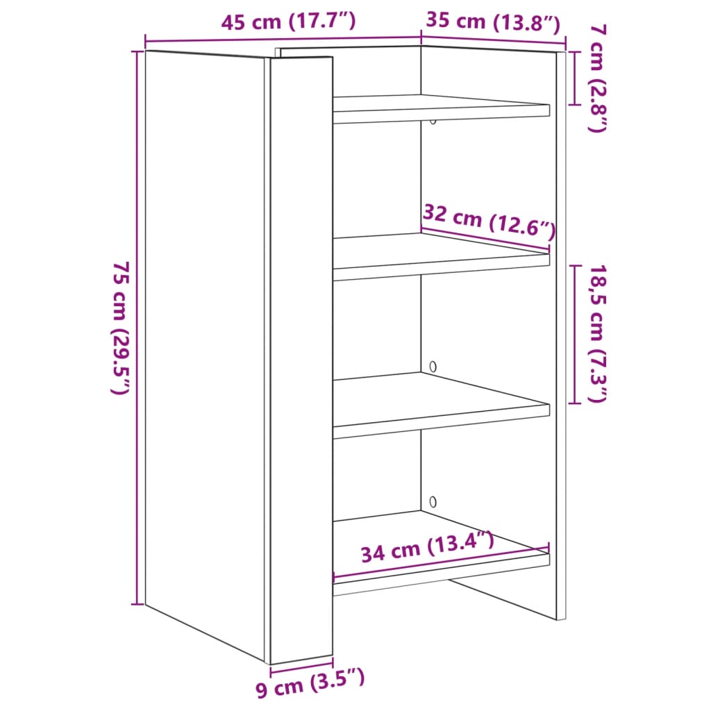 vidaXL Sideboard Sonoma-Eiche 45x35x75 cm Holzwerkstoff