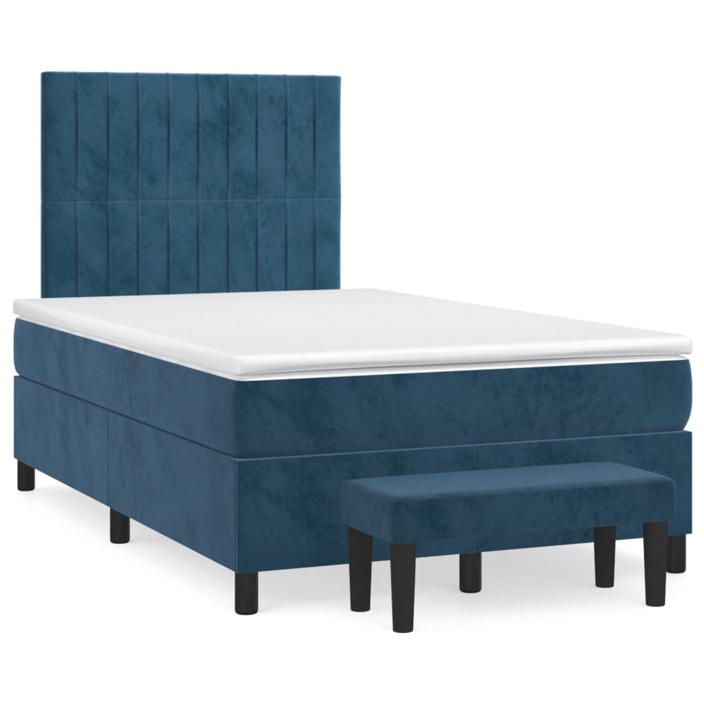 vidaXL Boxspringbett mit Matratze Dunkelblau 120x200 cm Samt